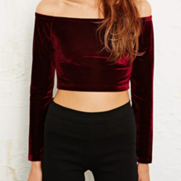 MINKPINK Tops - MINKPINK blue velvet off-shoulder crop top
